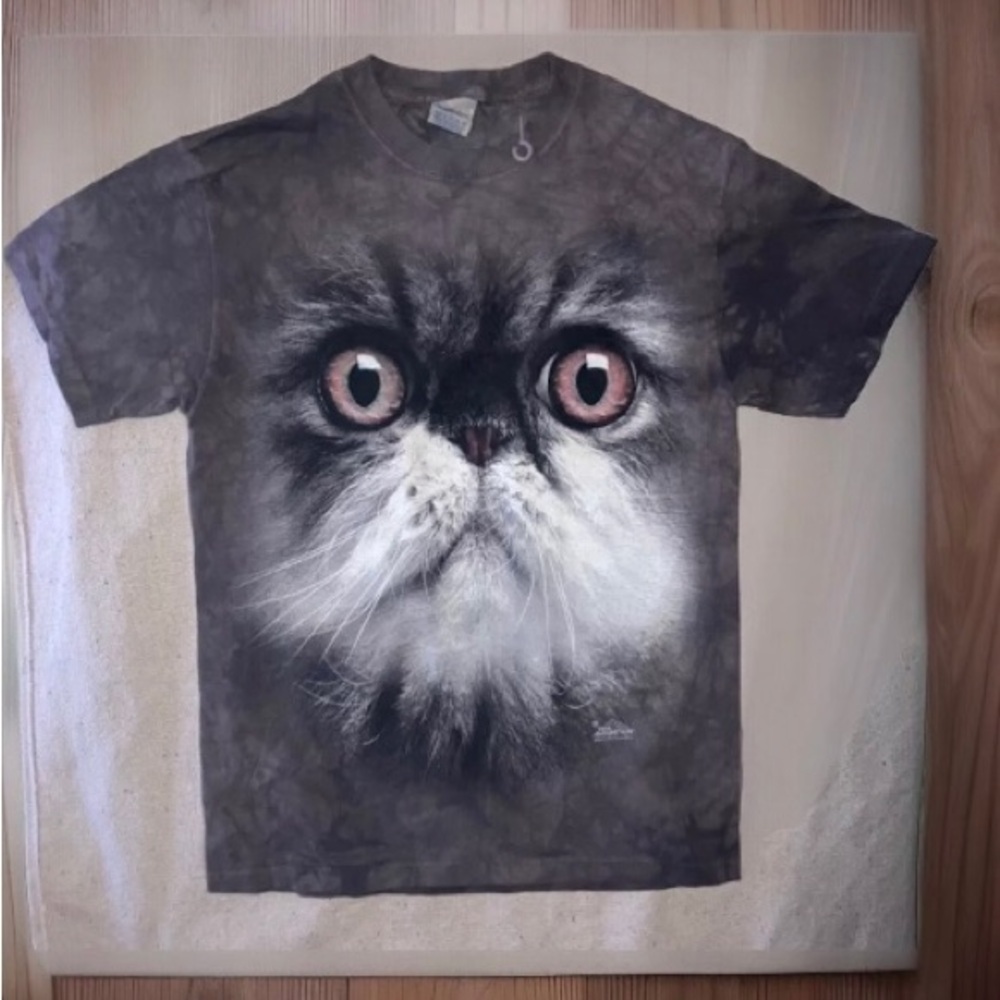 Y2K The Mountain Cute Cat Big Eyes Face Double Side T-shirt Tie Dye Mens S New